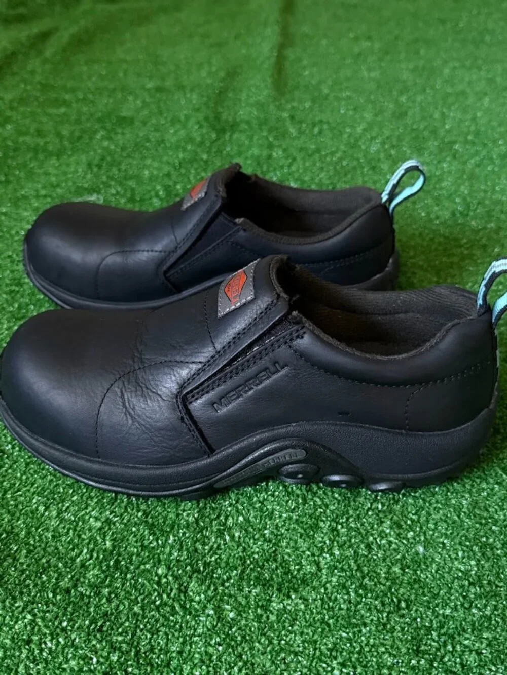 Merrell Jungle Moc Leather Comp Toe Work Shoes Men's Size 7M Black Slip On